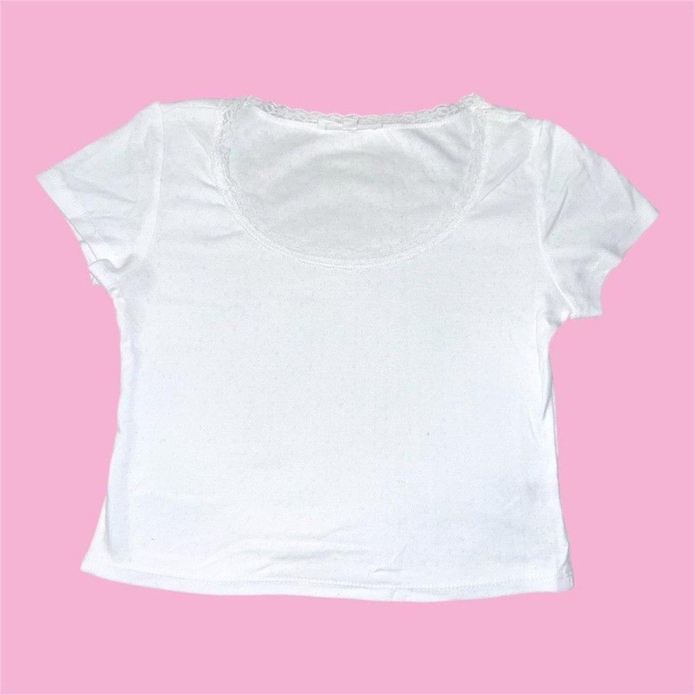 White Pointelle lace baby tee.